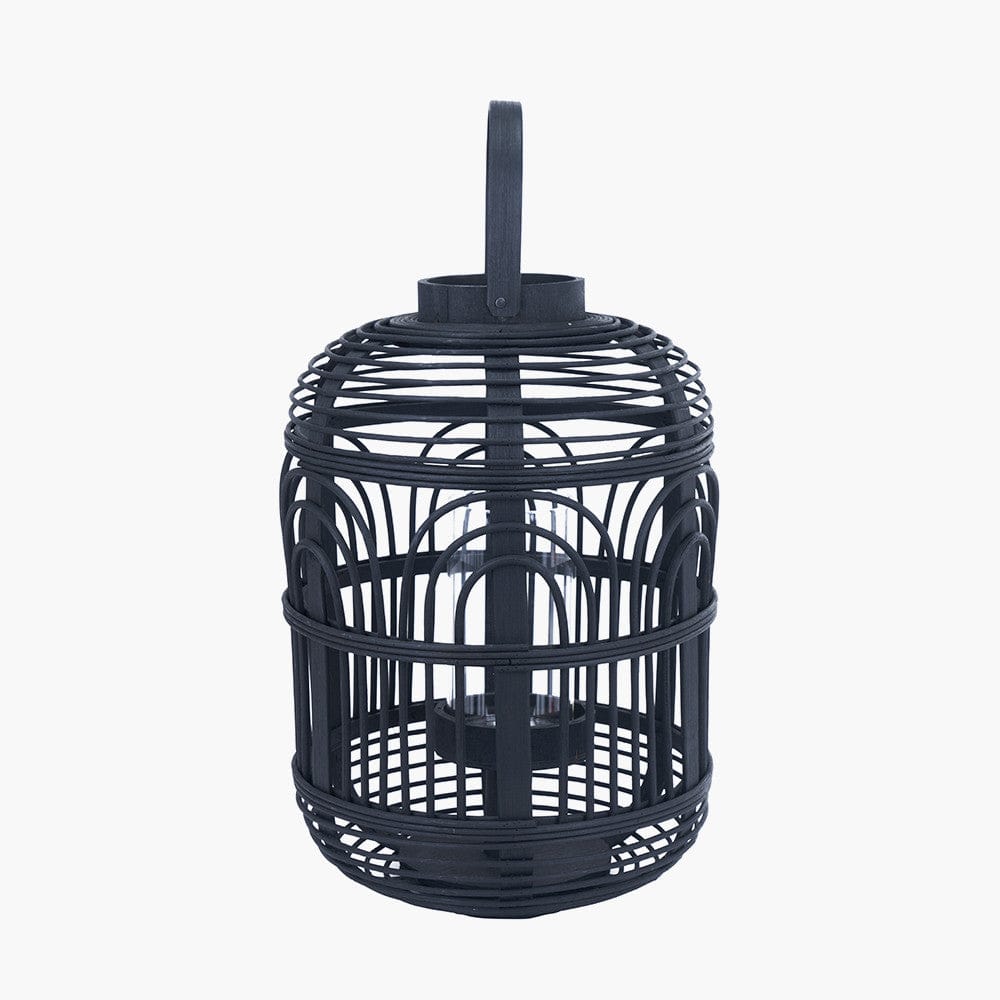 Black Bamboo and Glass Lantern Small.