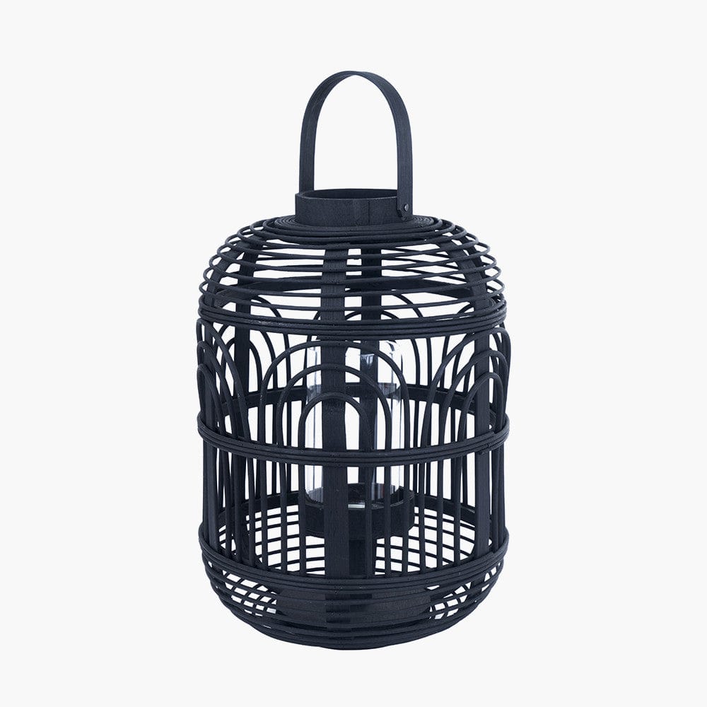 Black Bamboo and Glass Lantern Small.