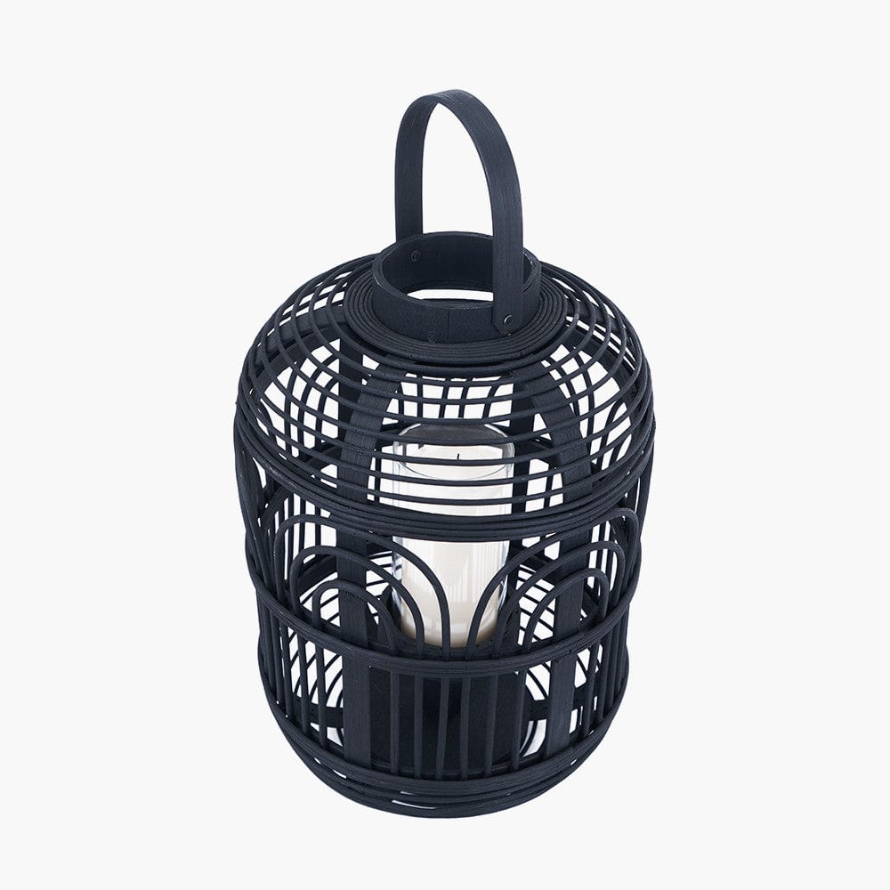 Black Bamboo and Glass Lantern Small.