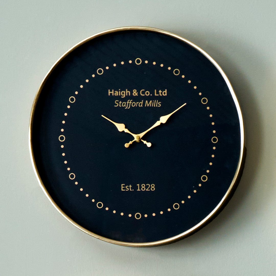 Black Face and Antique Brass Metal Wall Clock.
