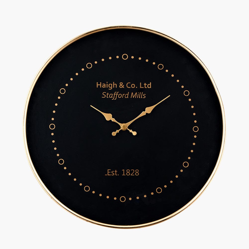Black Face and Antique Brass Metal Wall Clock.