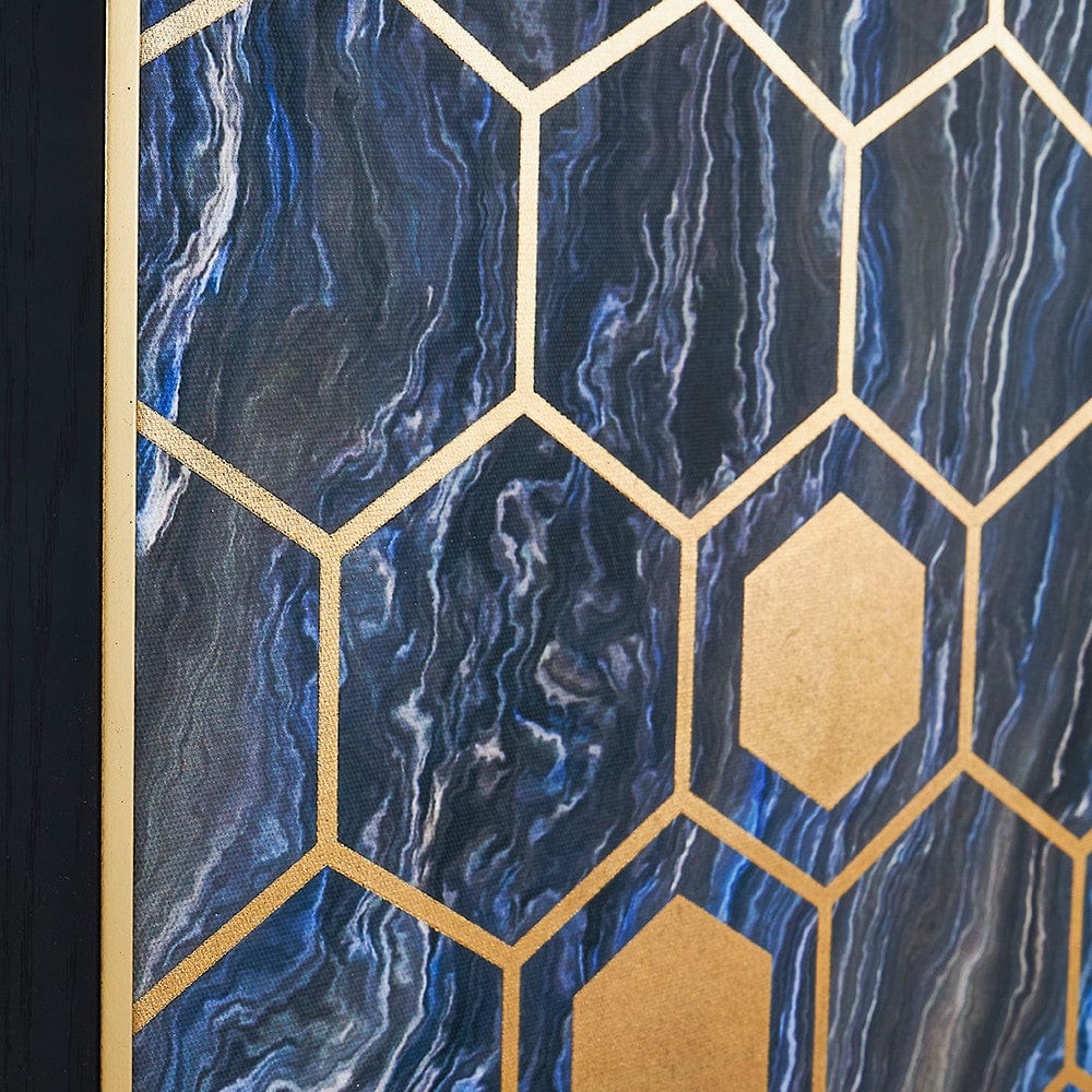 Black Marble Canvas With Gold Geo Pattern.
