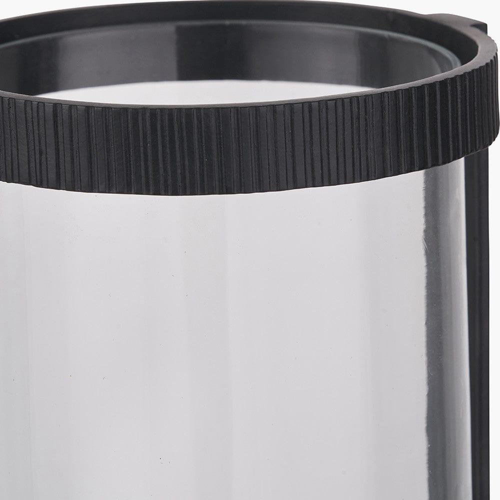 Black Ribbed Metal and Clear Glass Hurricane.