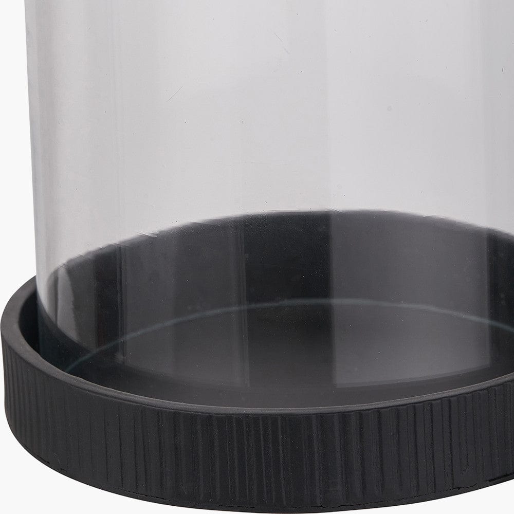 Black Ribbed Metal and Clear Glass Hurricane Large.