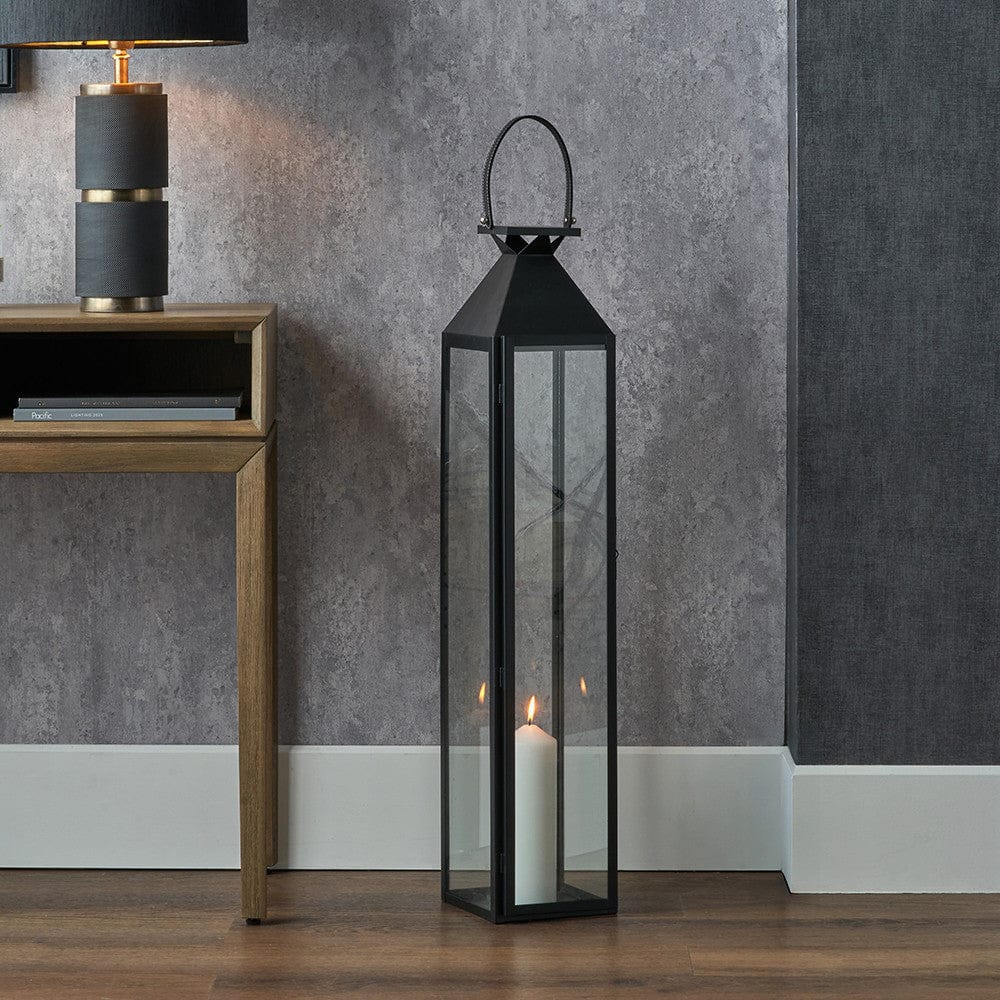 Black Stainless Steel and Glass Large Tall Lantern.
