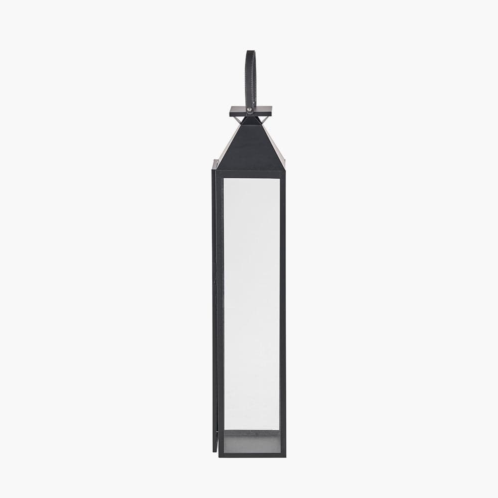 Black Stainless Steel and Glass Large Tall Lantern.
