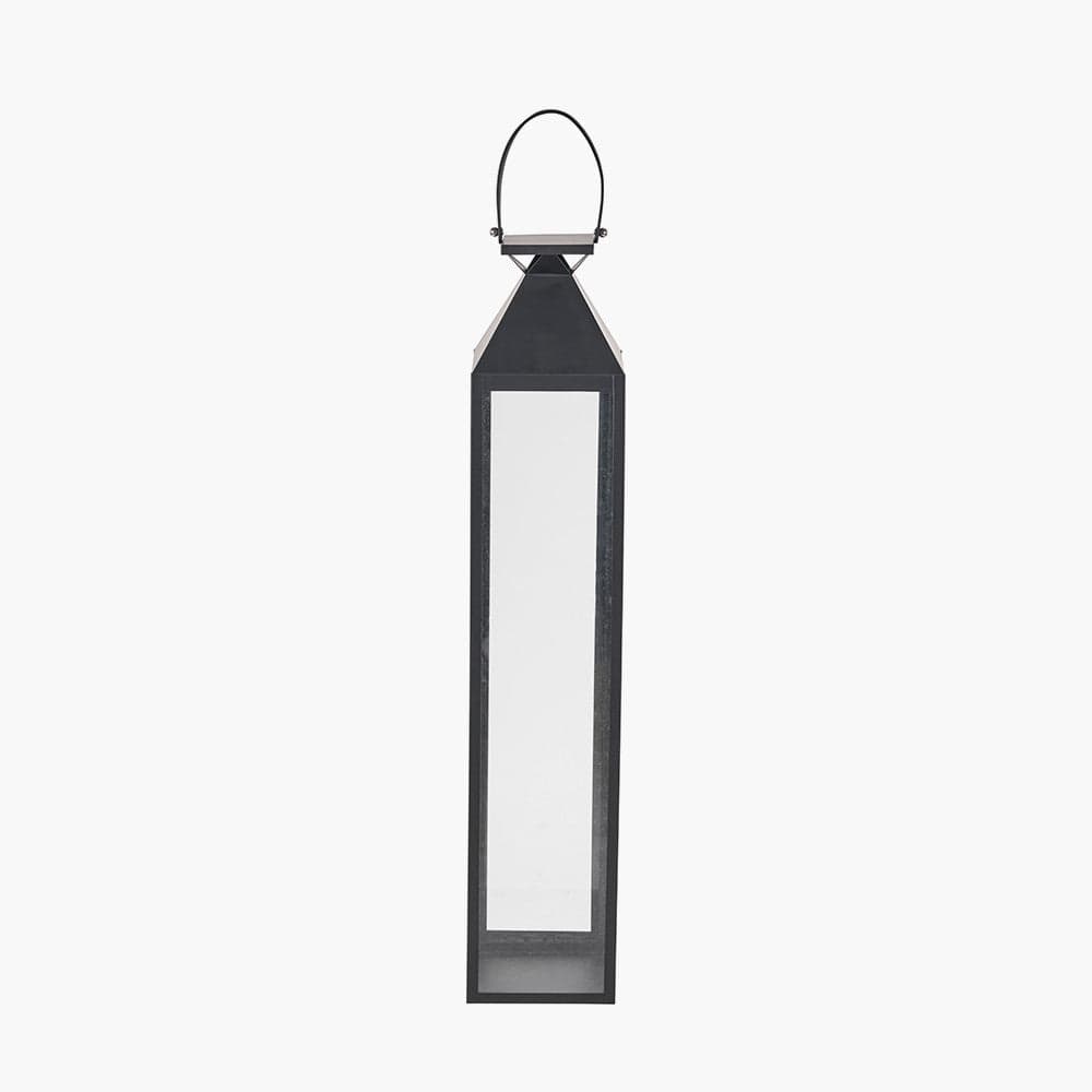 Black Stainless Steel and Glass Large Tall Lantern.