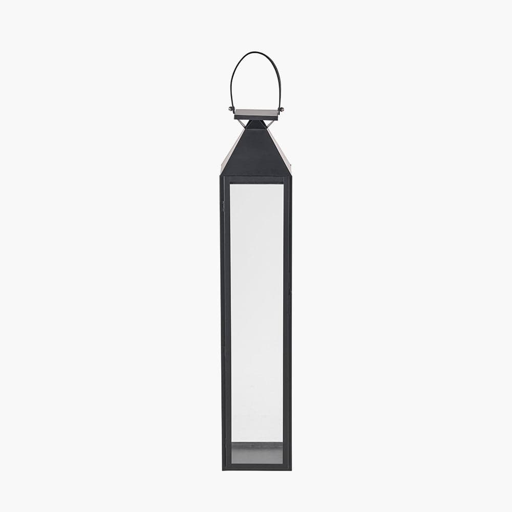 Black Stainless Steel and Glass Large Tall Lantern.