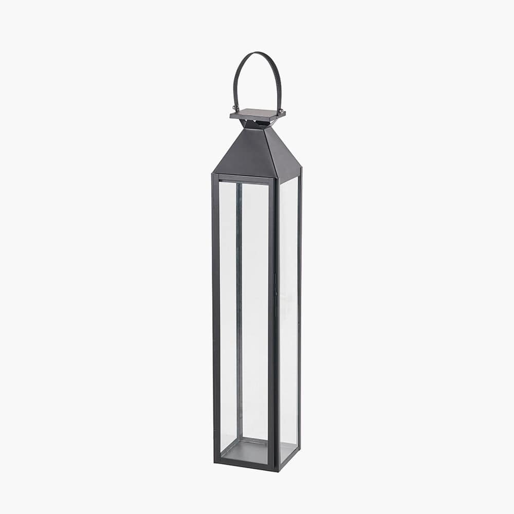 Black Stainless Steel and Glass Large Tall Lantern.