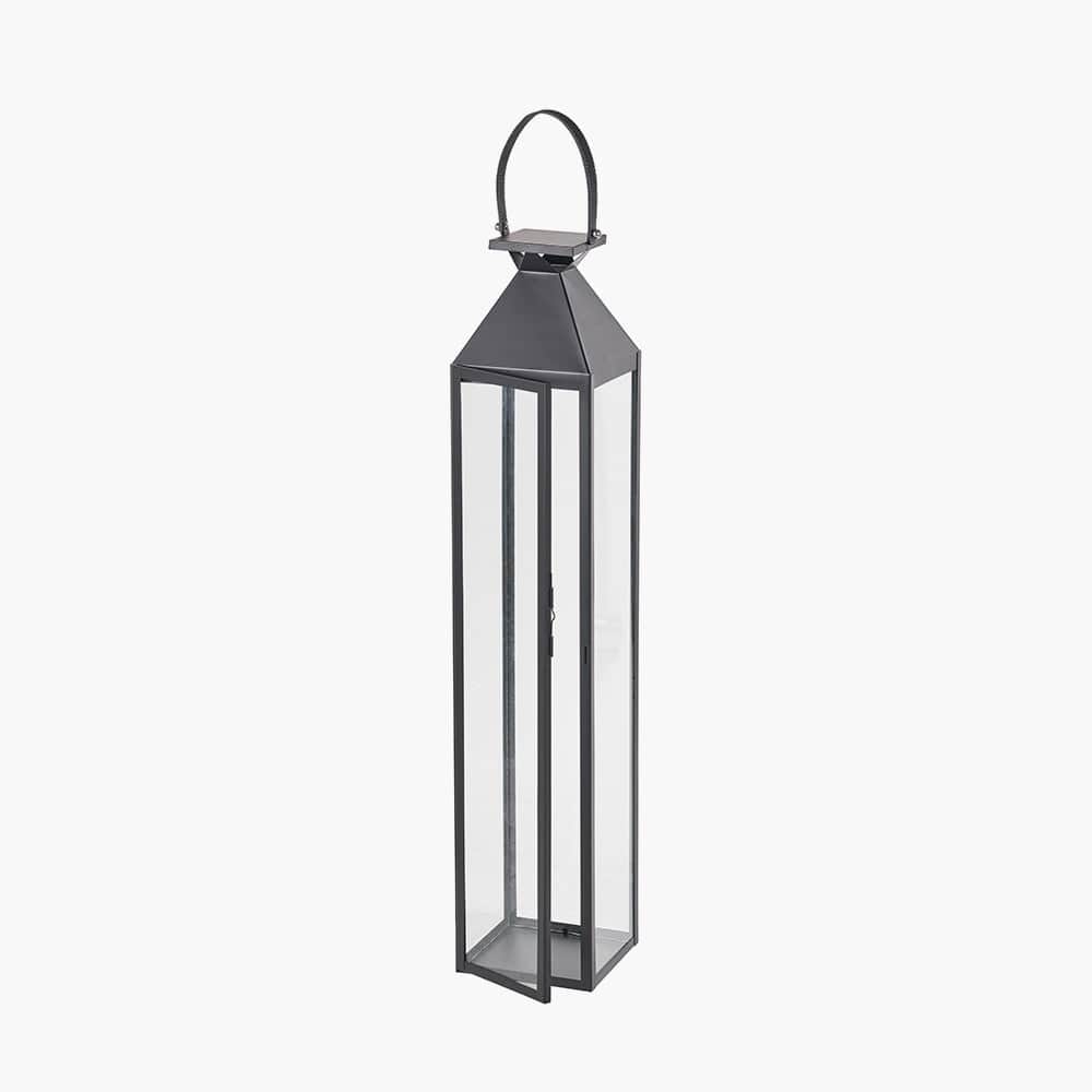 Black Stainless Steel and Glass Large Tall Lantern.