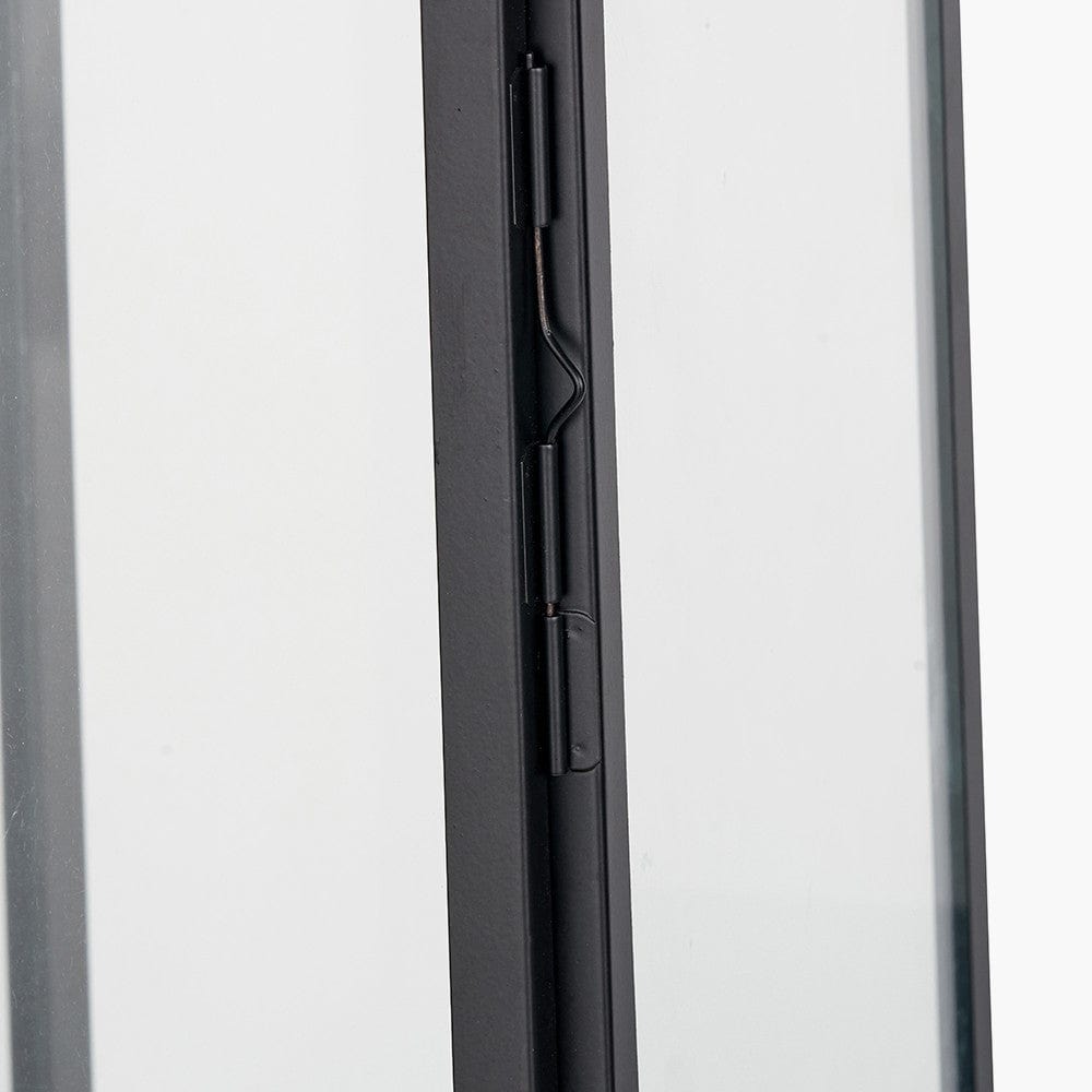 Black Stainless Steel and Glass Medium Rectangular Lantern.