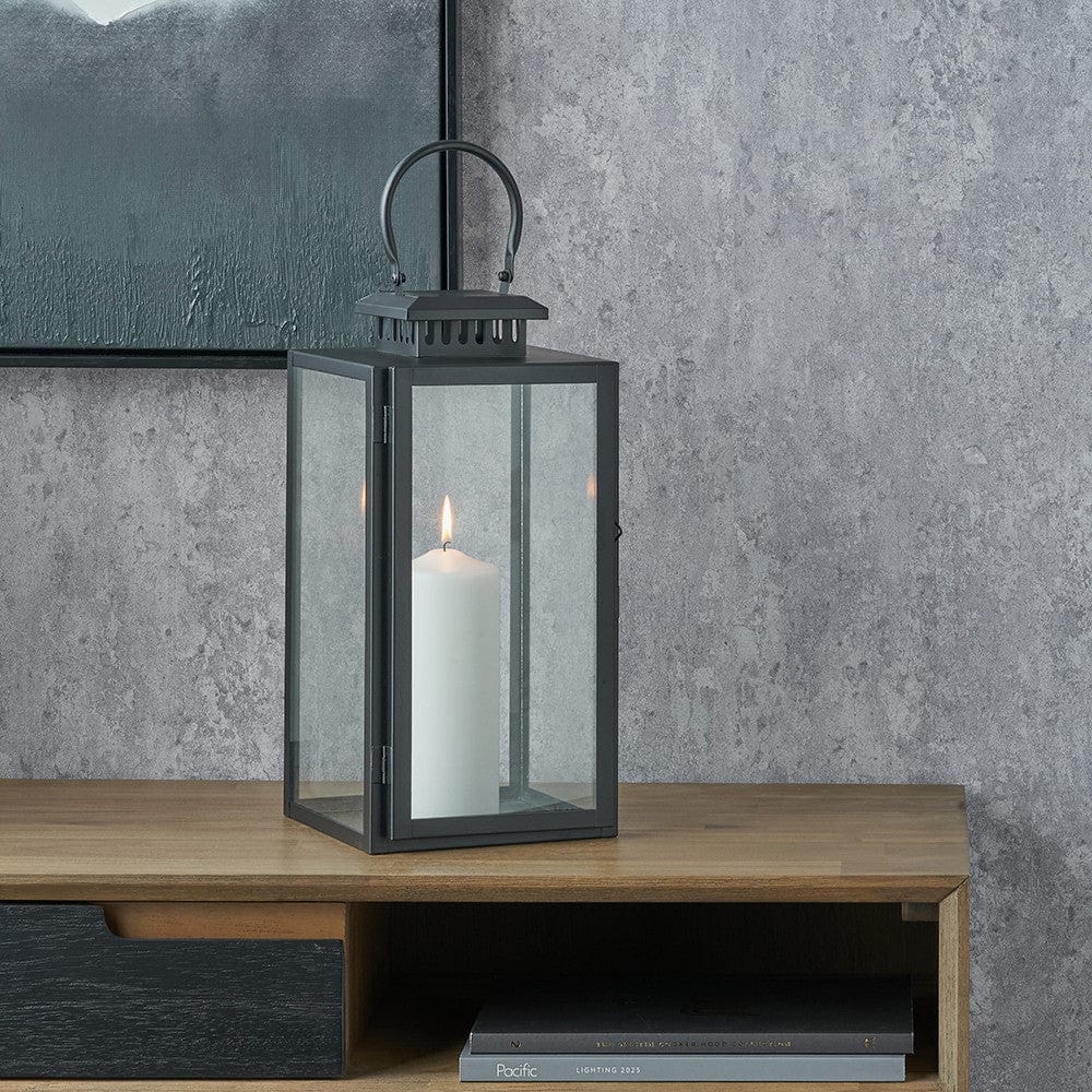 Black Stainless Steel and Glass Medium Rectangular Lantern.