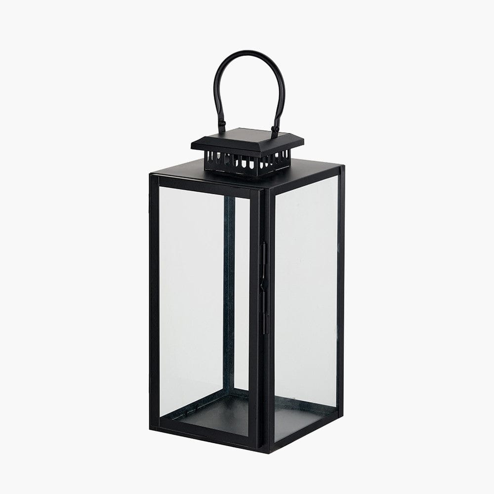 Black Stainless Steel and Glass Medium Rectangular Lantern.