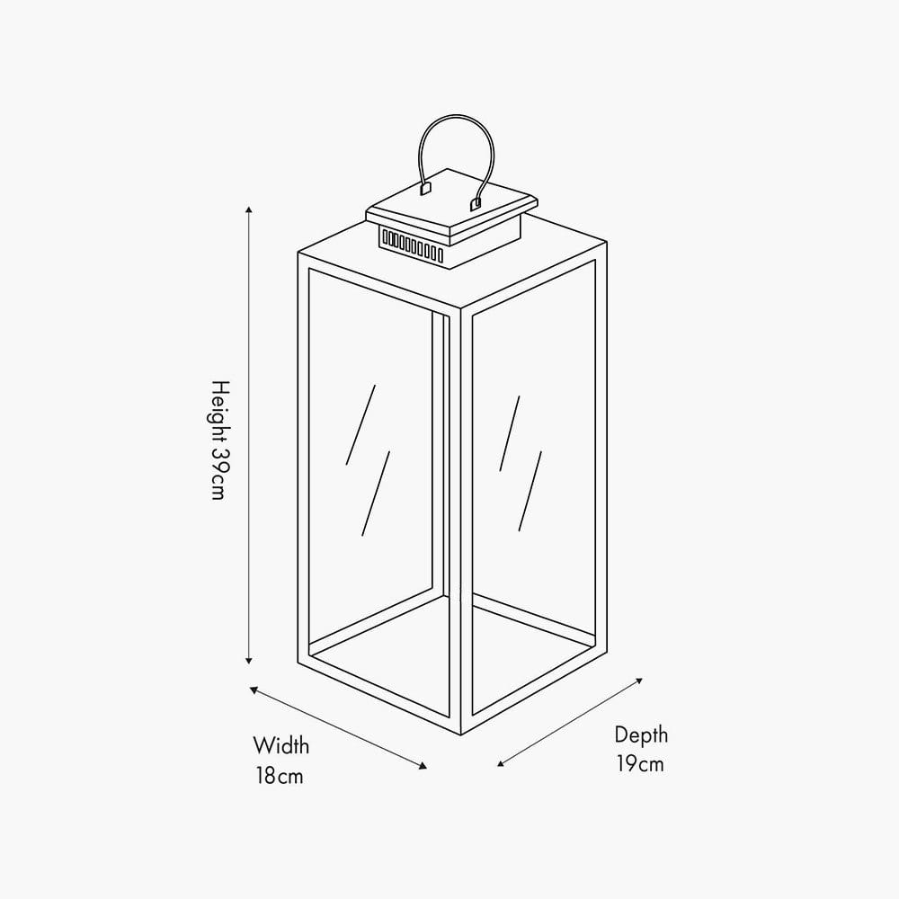 Black Stainless Steel and Glass Medium Rectangular Lantern.