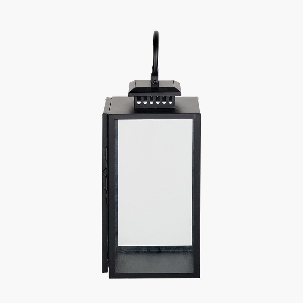 Black Stainless Steel and Glass Medium Rectangular Lantern.