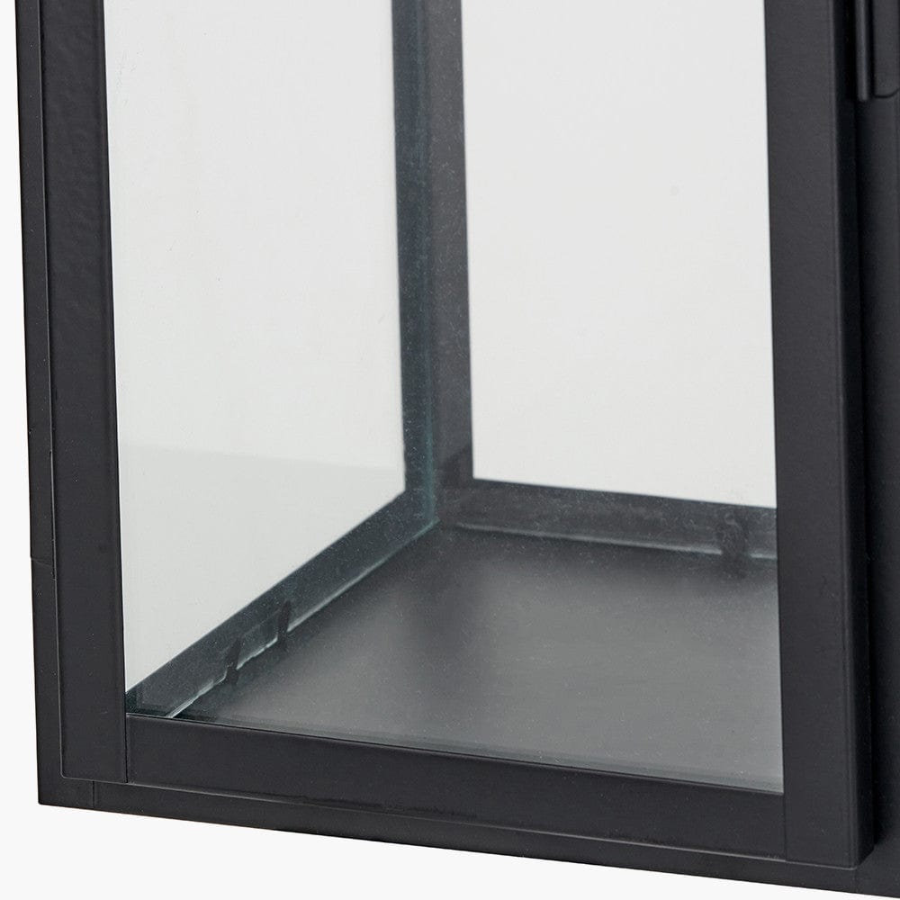 Black Stainless Steel and Glass Medium Rectangular Lantern.