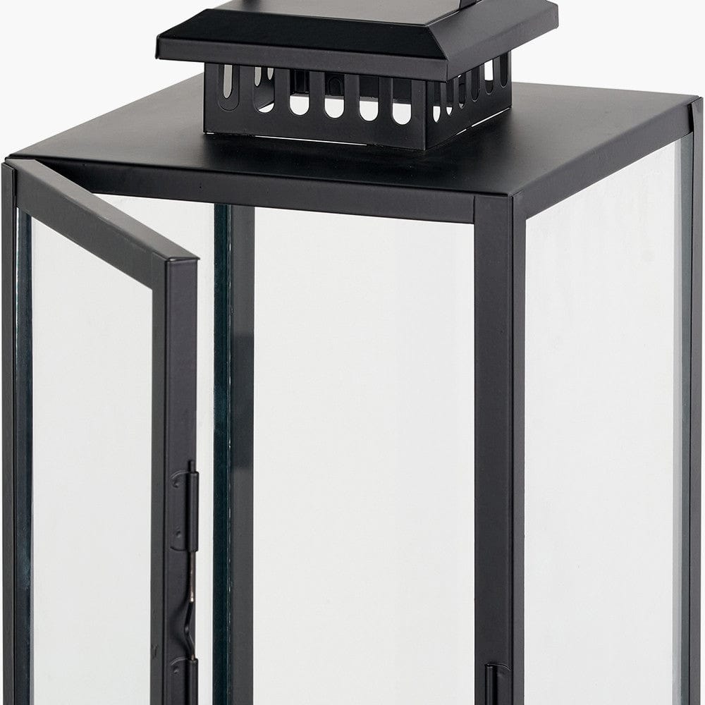 Black Stainless Steel and Glass Medium Rectangular Lantern.
