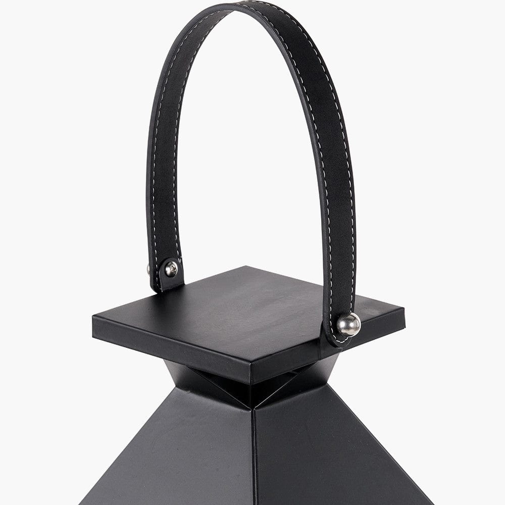 Black Stainless Steel and Glass Medium Tall Lantern.