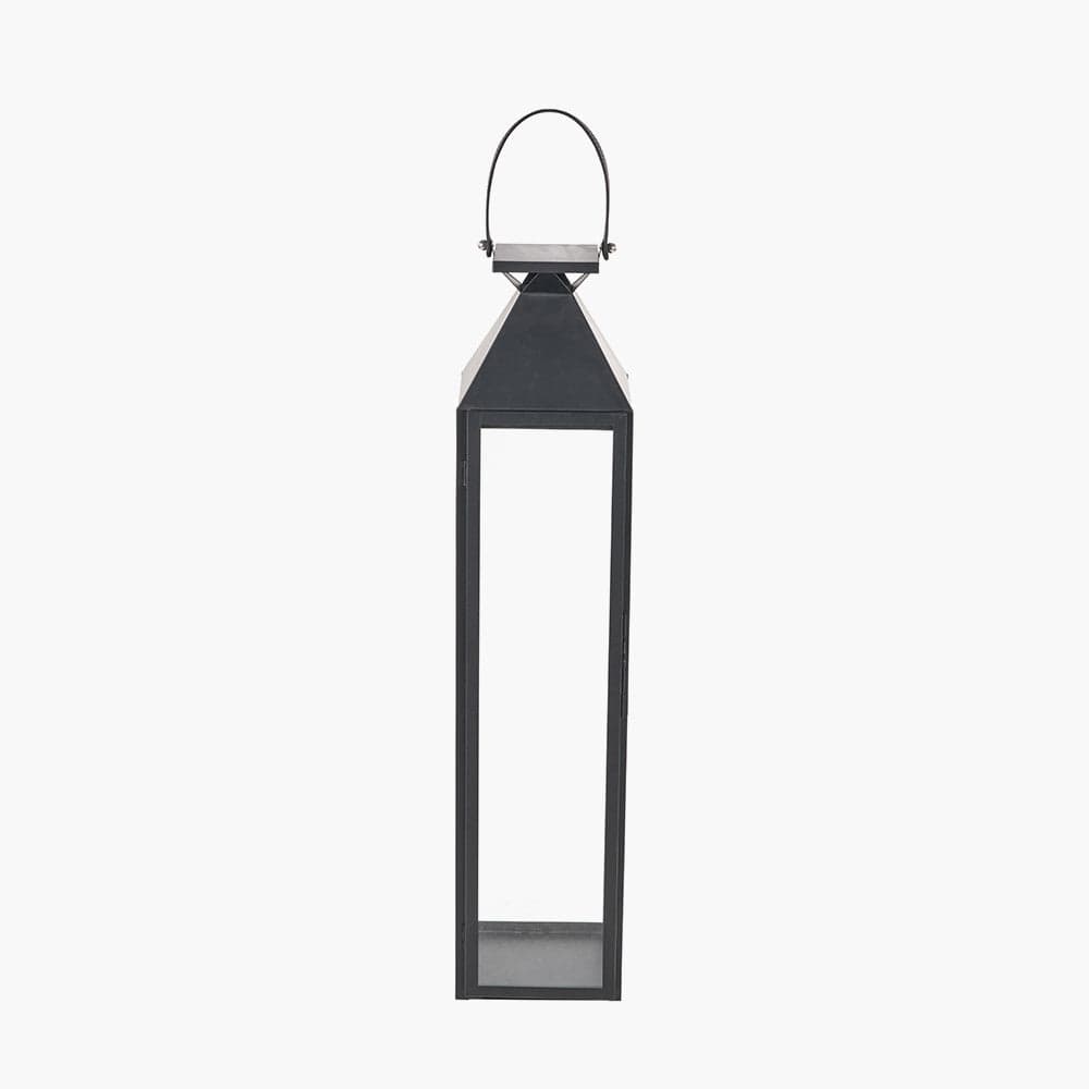 Black Stainless Steel and Glass Medium Tall Lantern.