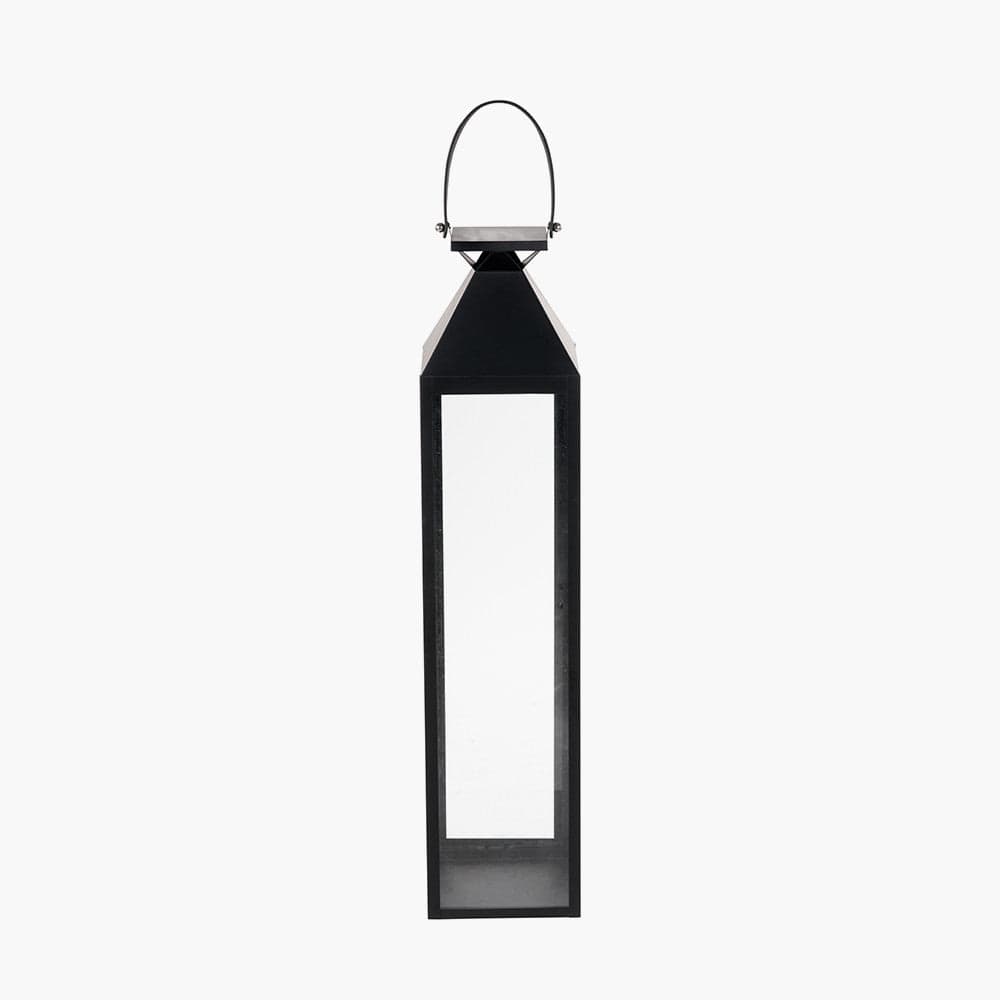 Black Stainless Steel and Glass Medium Tall Lantern.