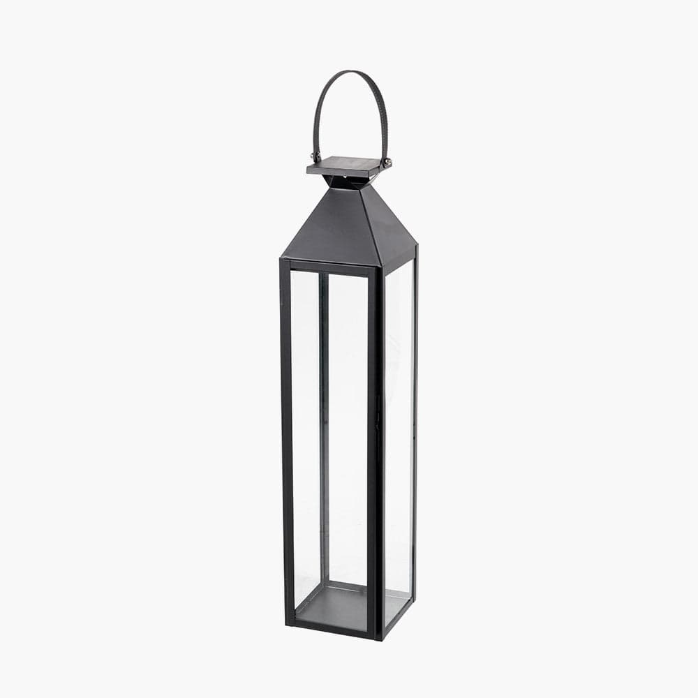 Black Stainless Steel and Glass Medium Tall Lantern.