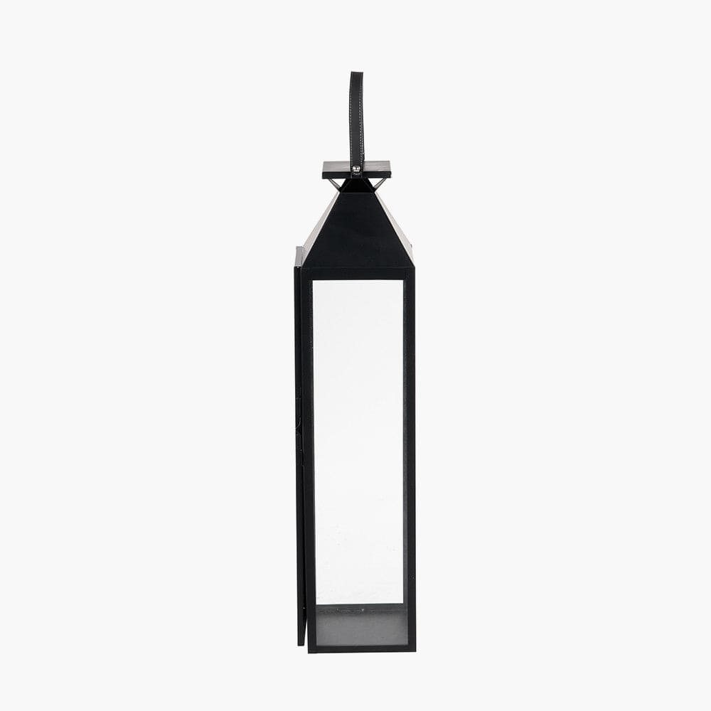 Black Stainless Steel and Glass Medium Tall Lantern.