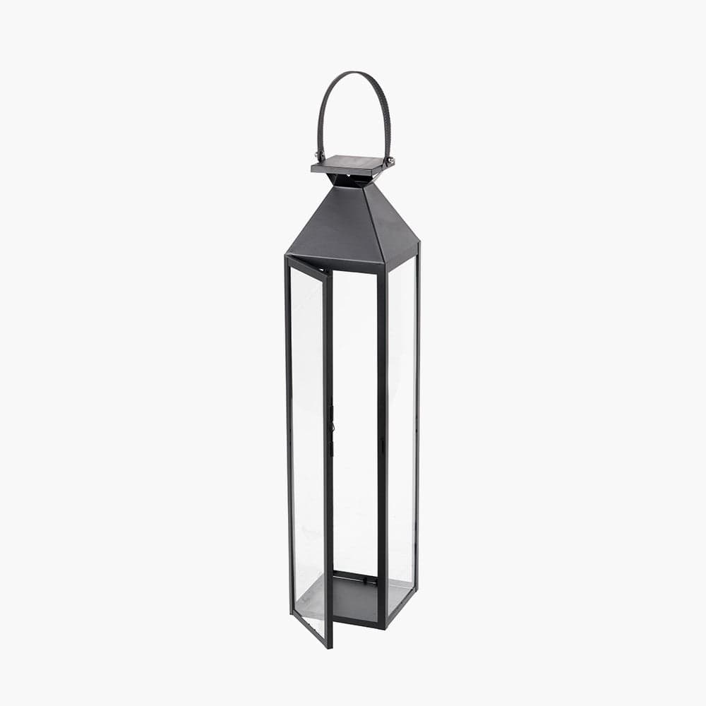 Black Stainless Steel and Glass Medium Tall Lantern.
