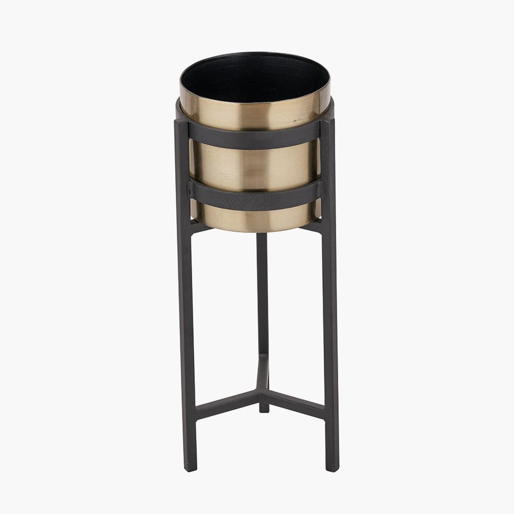 Brass and Matt Black Metal Floor Planter.