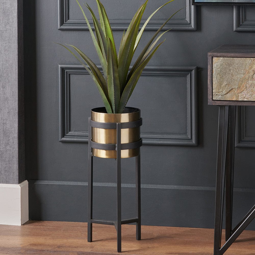Brass and Matt Black Metal Floor Planter.