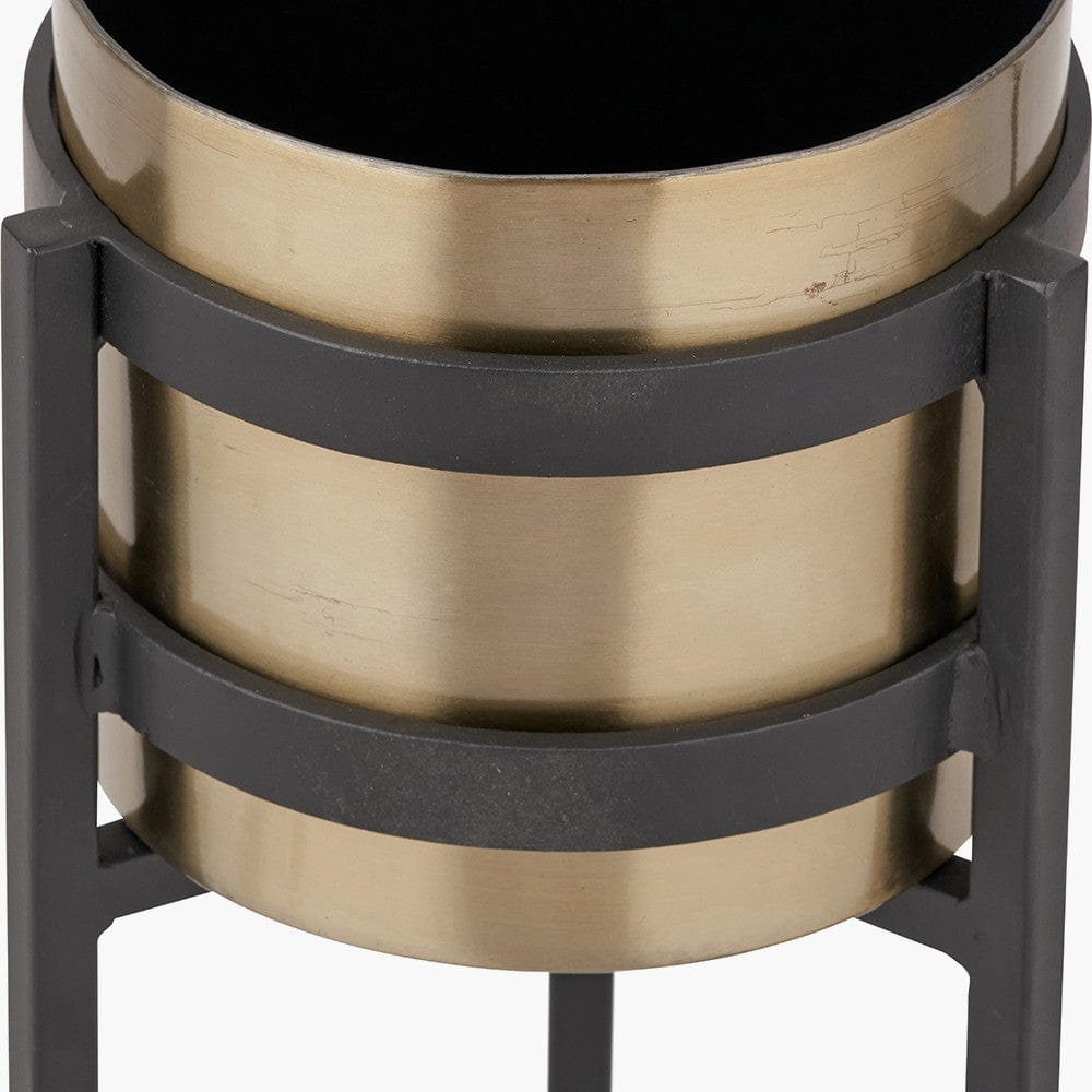Brass and Matt Black Metal Floor Planter.