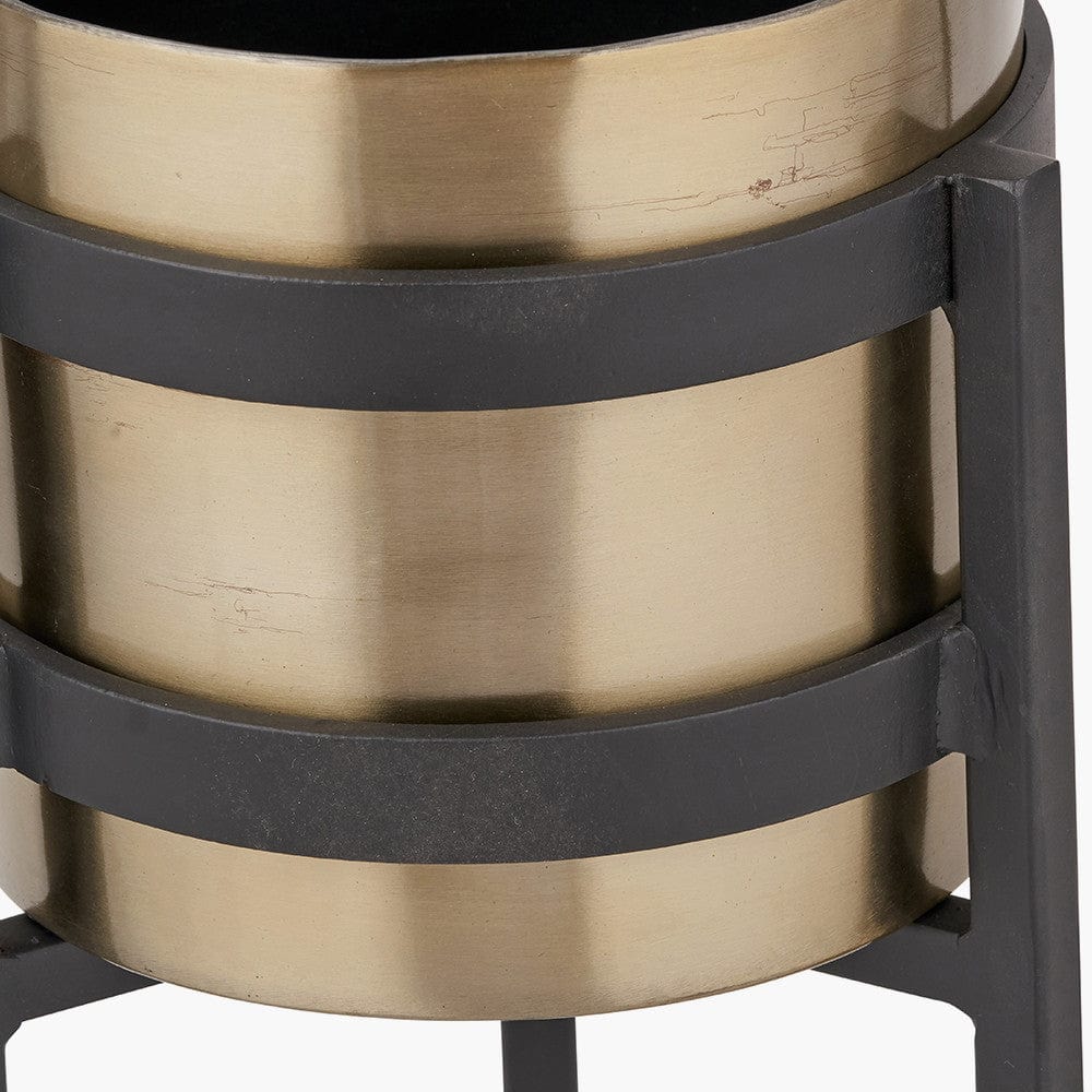 Brass and Matt Black Metal Floor Planter.