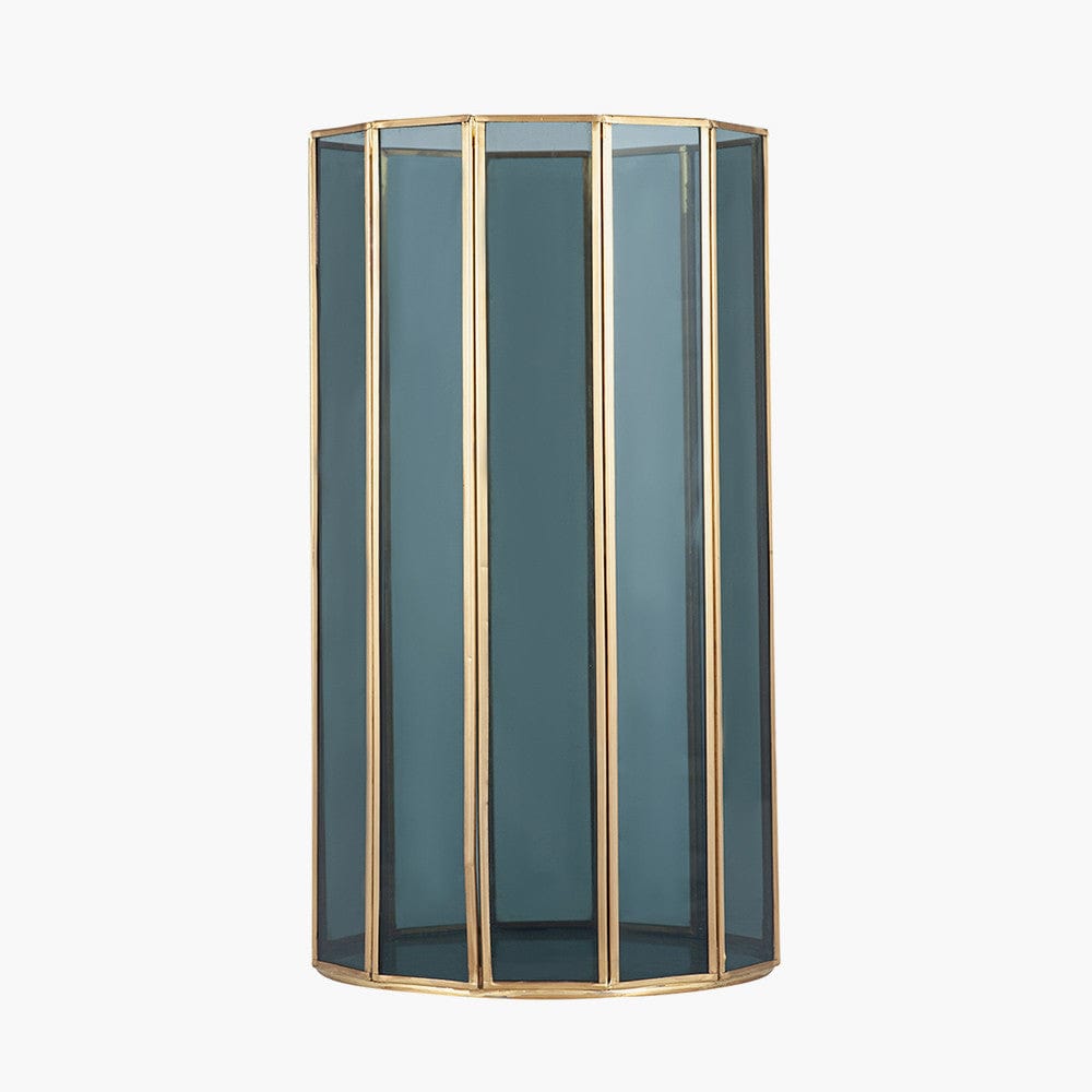 Brass Metal and Smoked Glass Panelled Tall Hurricane.