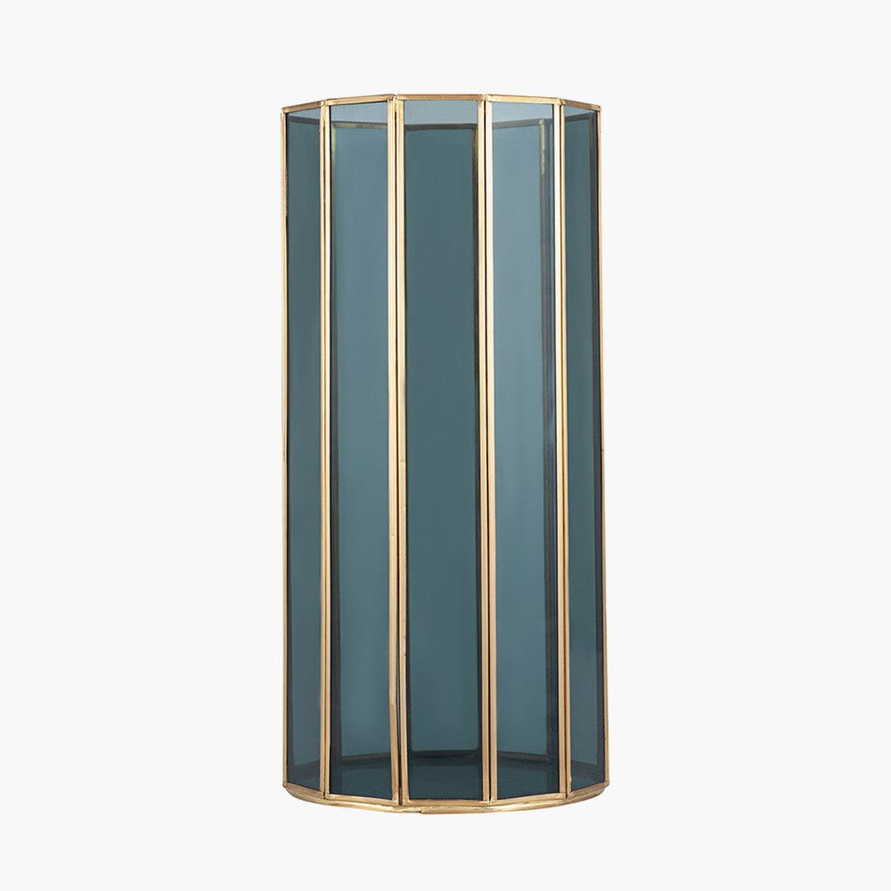 Brass Metal and Smoked Glass Panelled Tall Hurricane.