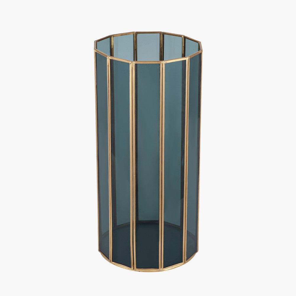 Brass Metal and Smoked Glass Panelled Tall Hurricane.