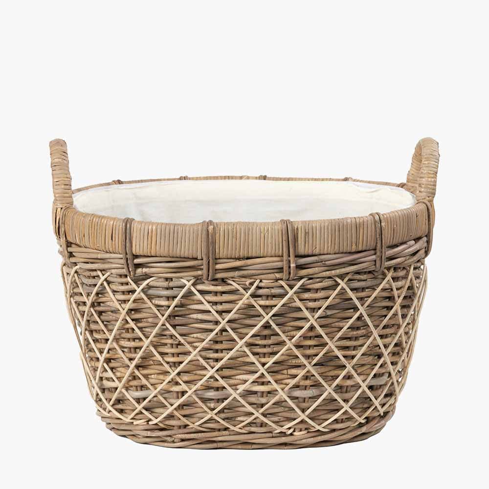 Brown Rattan Oval Handled Laundry Basket.