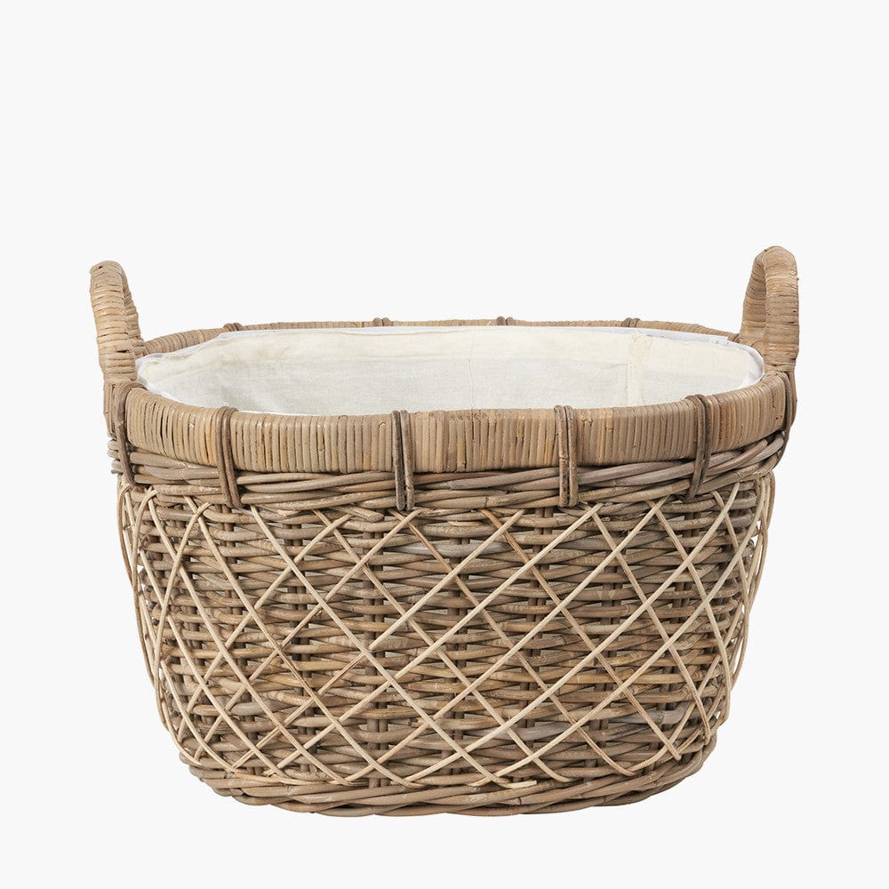 Brown Rattan Oval Handled Laundry Basket.