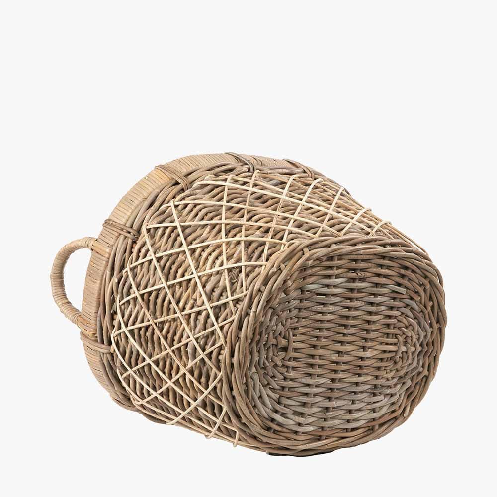 Brown Rattan Oval Handled Laundry Basket.