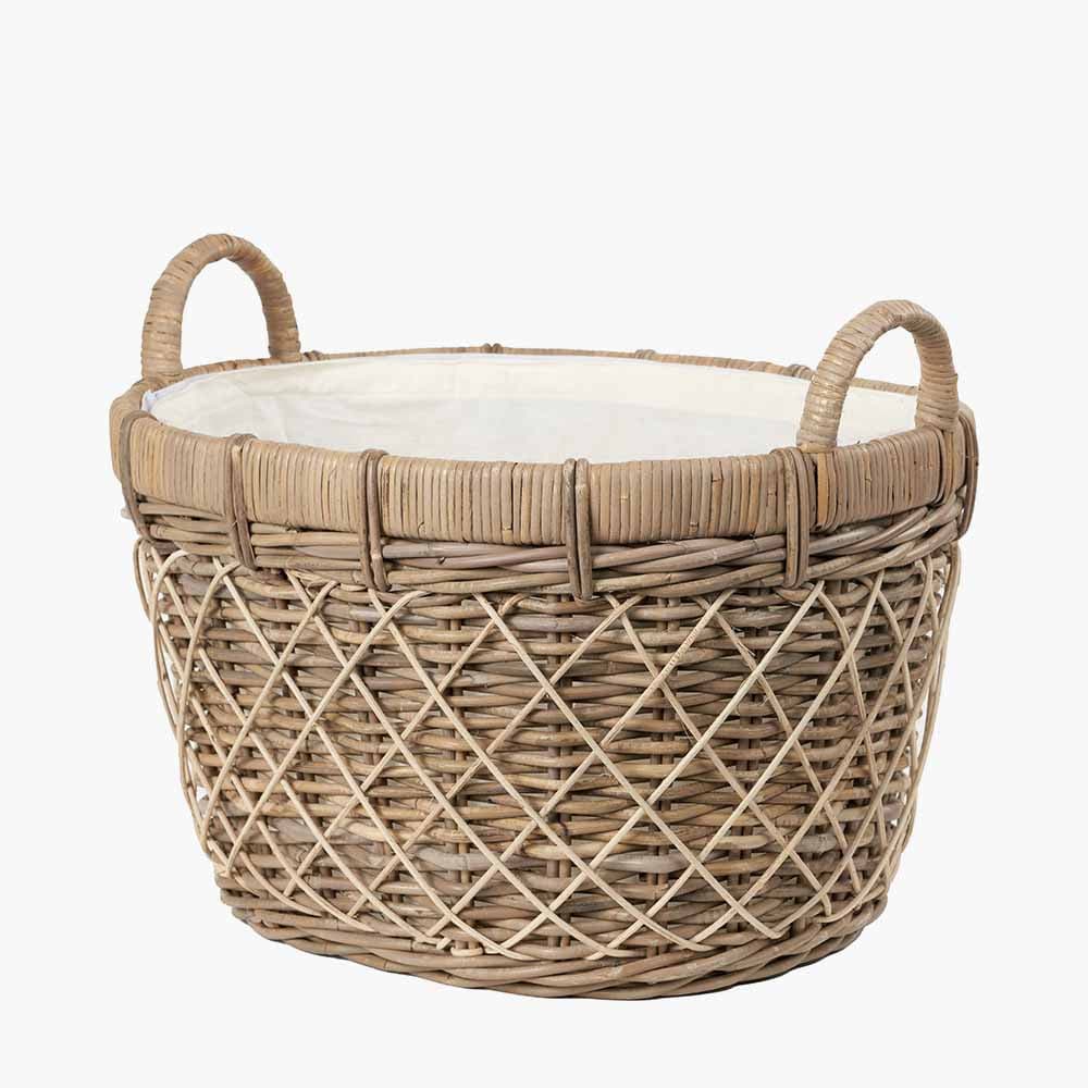 Brown Rattan Oval Handled Laundry Basket.