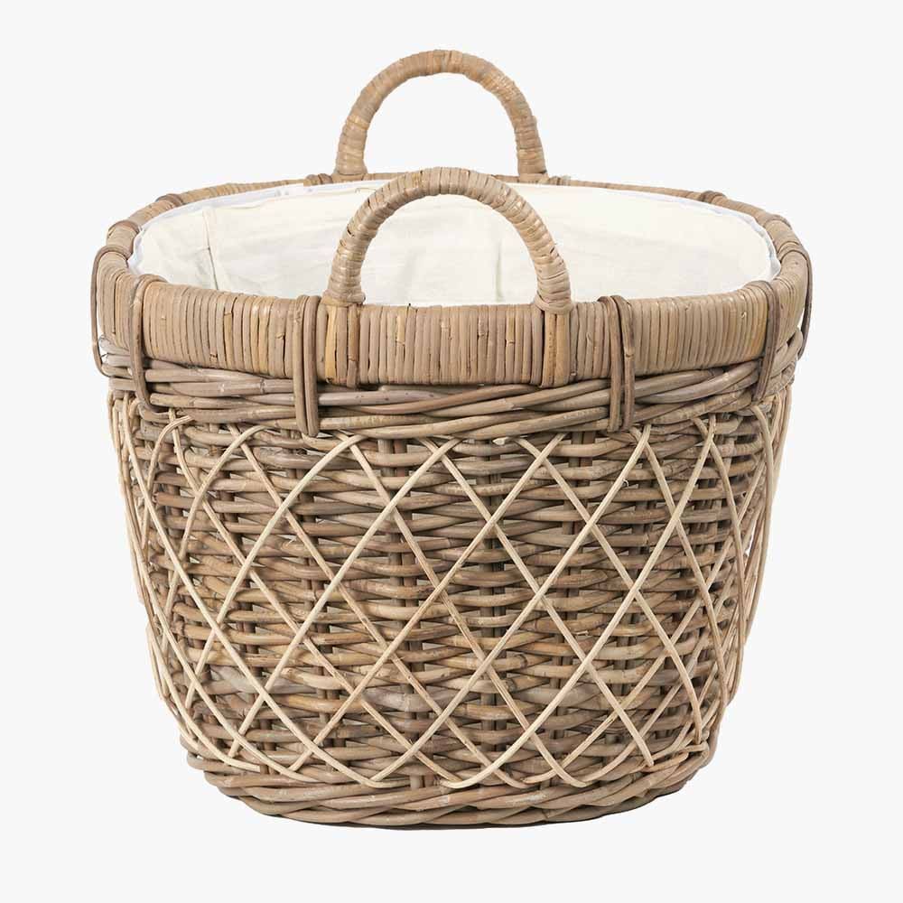 Brown Rattan Oval Handled Laundry Basket.