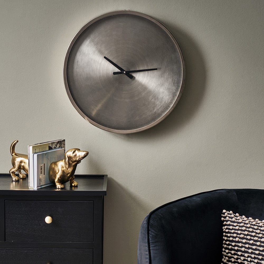 Brushed Silver Metal Round Wall Clock.