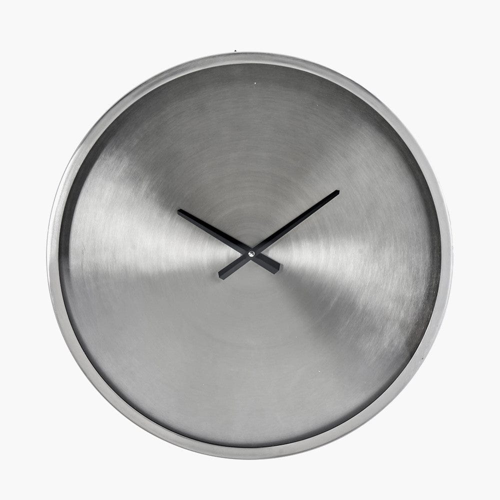 Brushed Silver Metal Round Wall Clock.