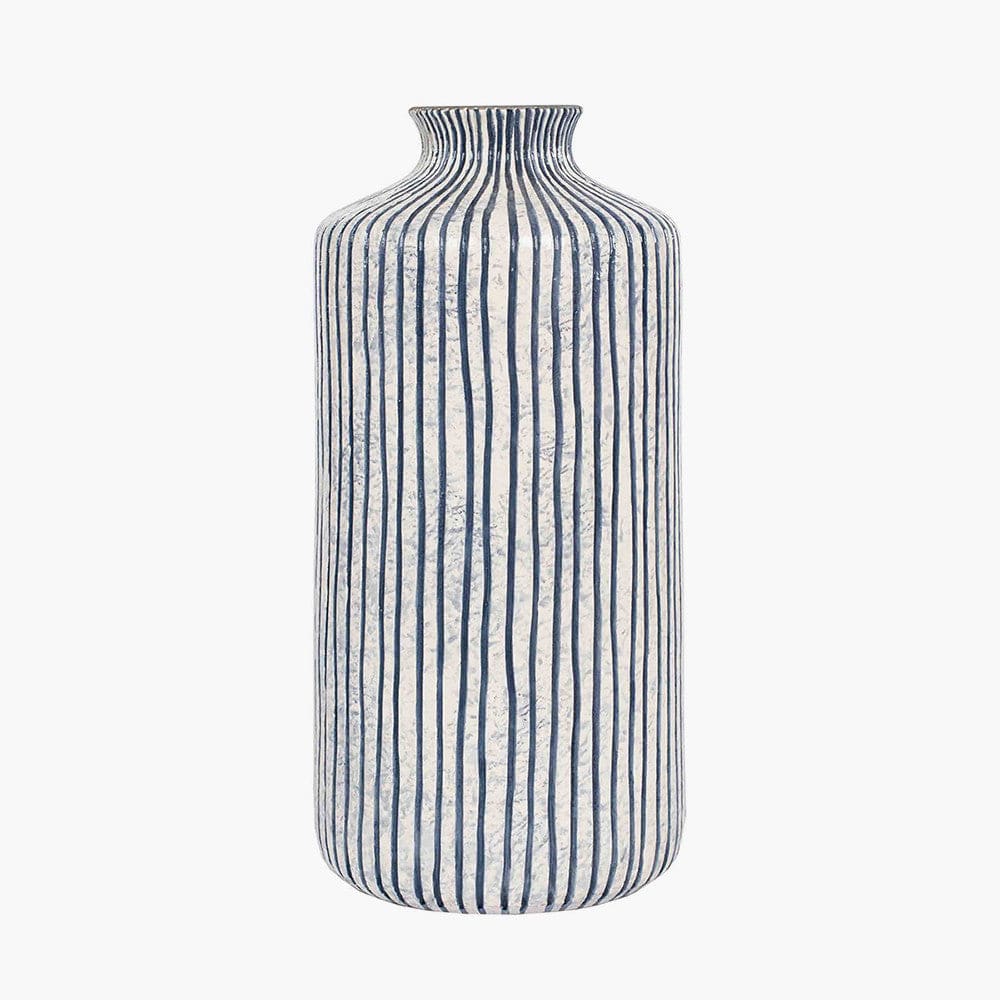 Bude Blue and White Stripe Stoneware Vase.