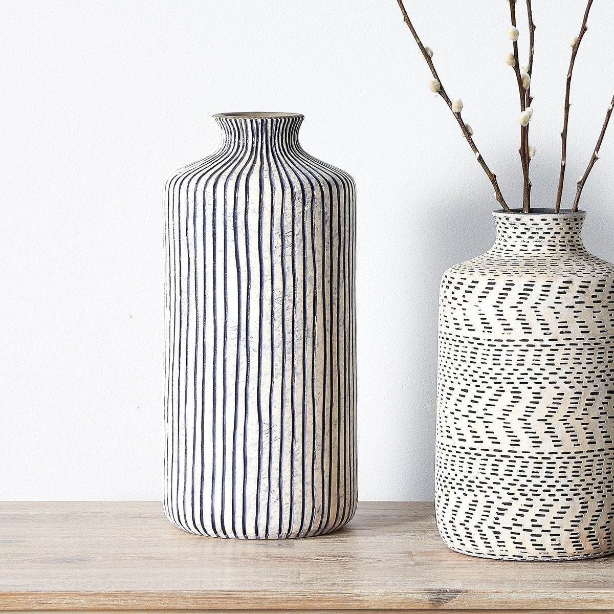 Bude Blue and White Stripe Stoneware Vase.