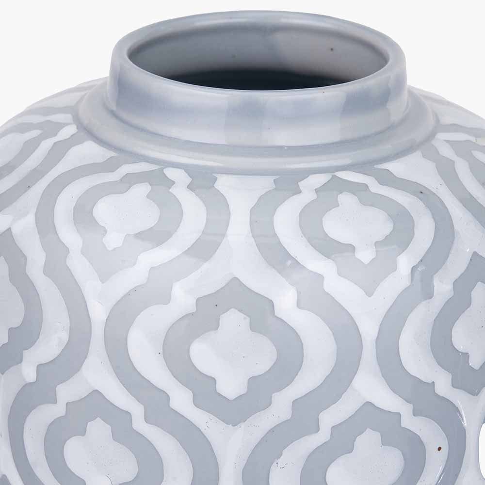Celia Grey and White Ceramic Geo Pattern Lidded Ginger Jar.