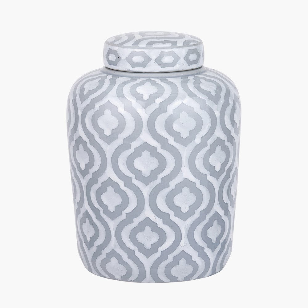 Celia Grey and White Ceramic Geo Pattern Lidded Ginger Jar.