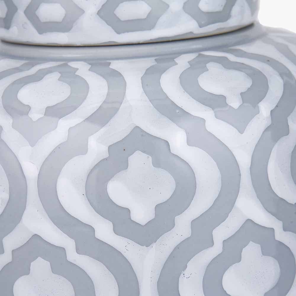 Celia Grey and White Ceramic Geo Pattern Lidded Ginger Jar.