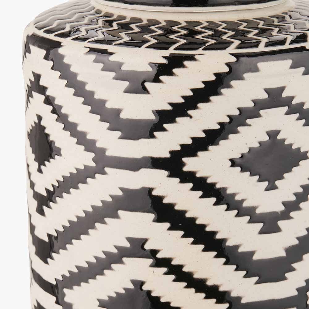 Pacific Lifestyle Accessories Chirala Black and White Ceramic Aztec Design Lidded Ginger Jar House of Isabella UK