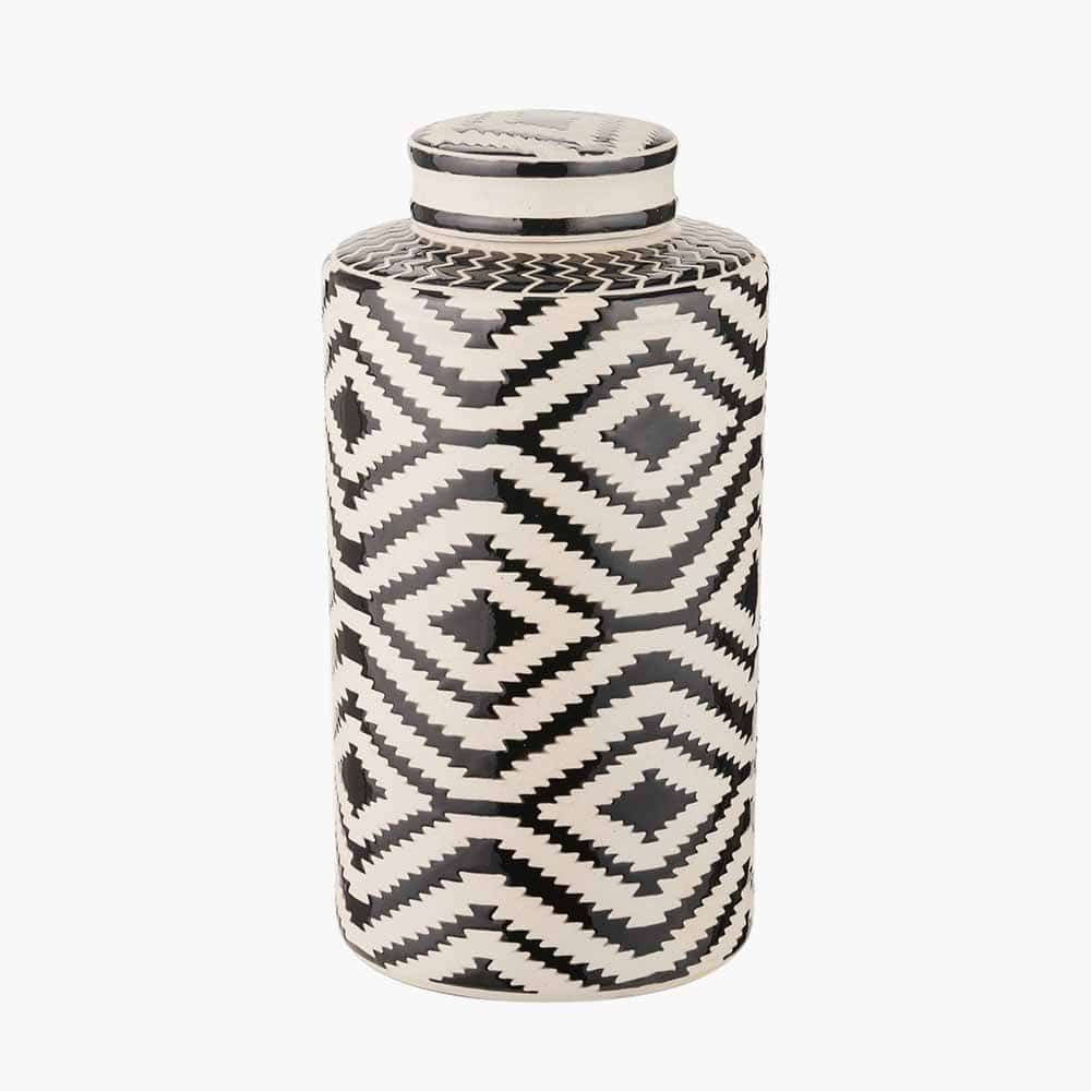 Pacific Lifestyle Accessories Chirala Black and White Ceramic Aztec Design Lidded Ginger Jar House of Isabella UK