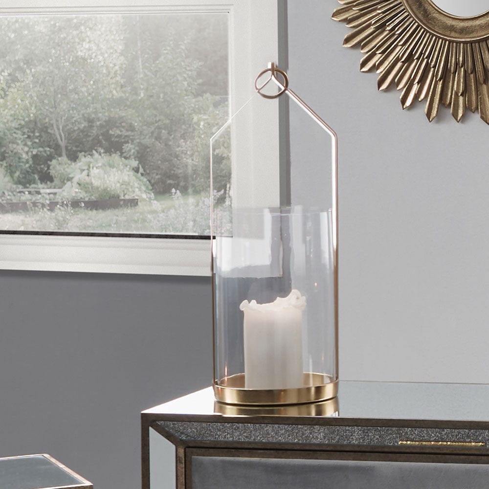 Clear Glass and Brass Metal Large Hurricane.