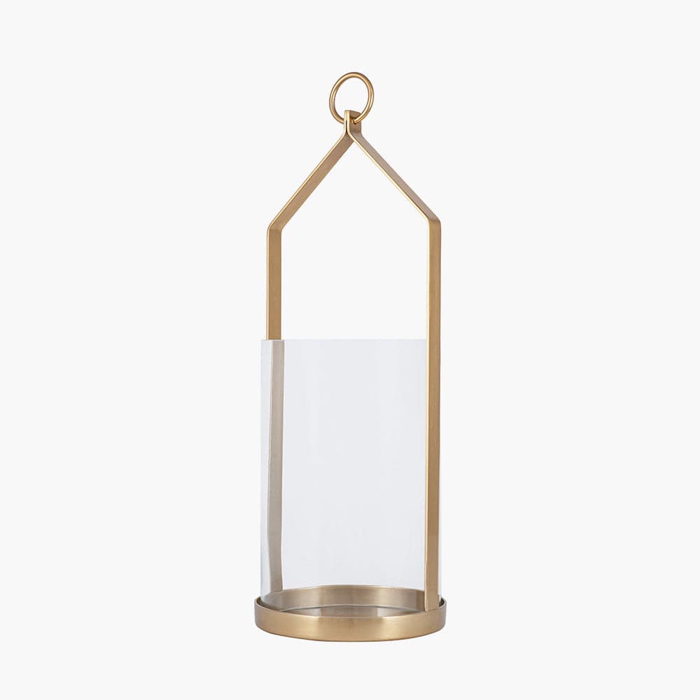 Clear Glass and Brass Metal Large Hurricane.